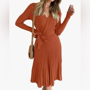 Chic Rust Long Sleeve Wrap Dress